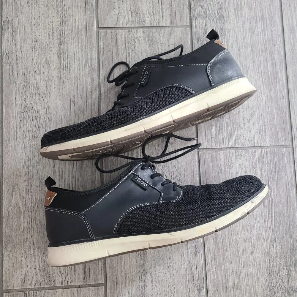 IZOD mens memory foam drift black knit casual oxford style lace up shoes size 11